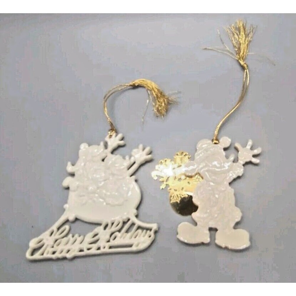 2 Lenox Disney Christmas Ornament Mickey Mouse Bundle of Cheer Happy Holidays